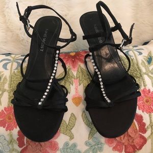 Sexy Rhinestone Straps Black Shoes Size 8M Nine West